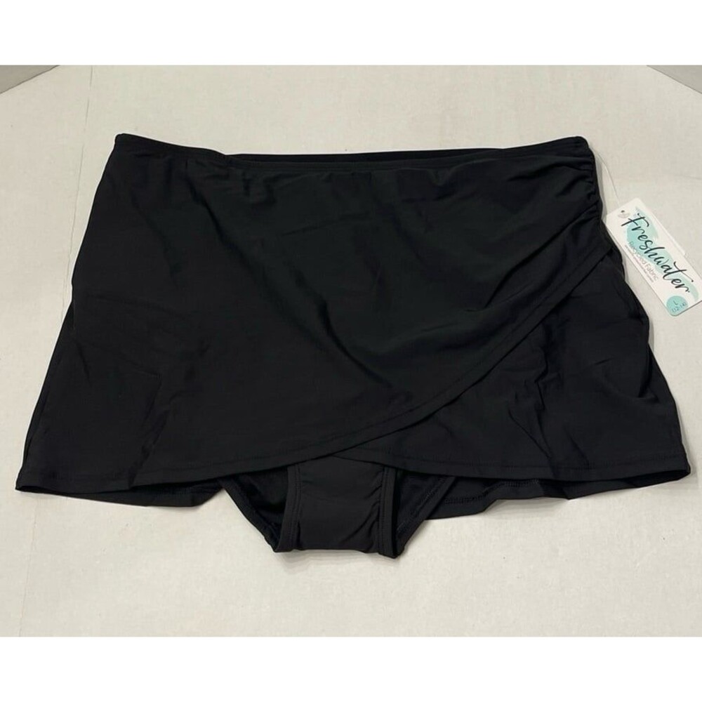 Freshwater Wrap Front Skirted Swim Bottoms Size L. Black. New With Tags.